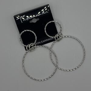 Taramanda Oversized Silver Hoops | Textured Triple Ring Detail